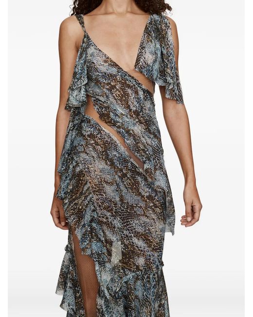 Christopher Esber Blue Unravelled Cut-Out Ruffled Dress