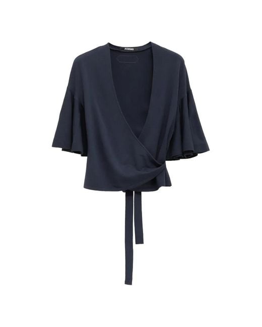 Jacquemus Blue Haut Cache-Cœur Paysan À Manches Évasées