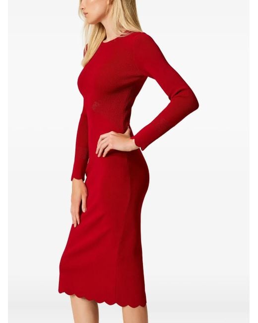 Twinset Gebreide Jurk Met Gewelfde Afwerking in het Red
