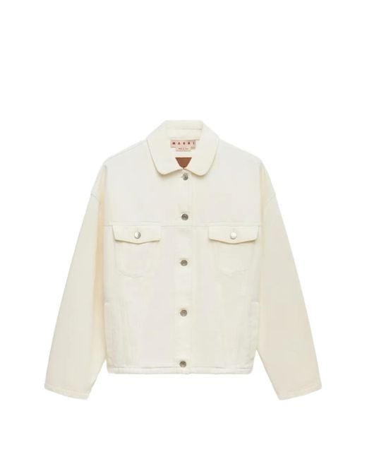 Marni White Denim Jacket With Martingale