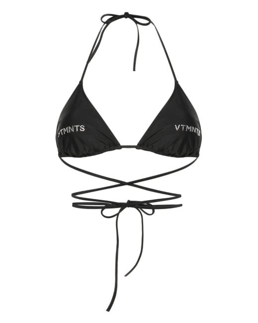 VTMNTS Black Rhinestone-Embellished Bikini Top