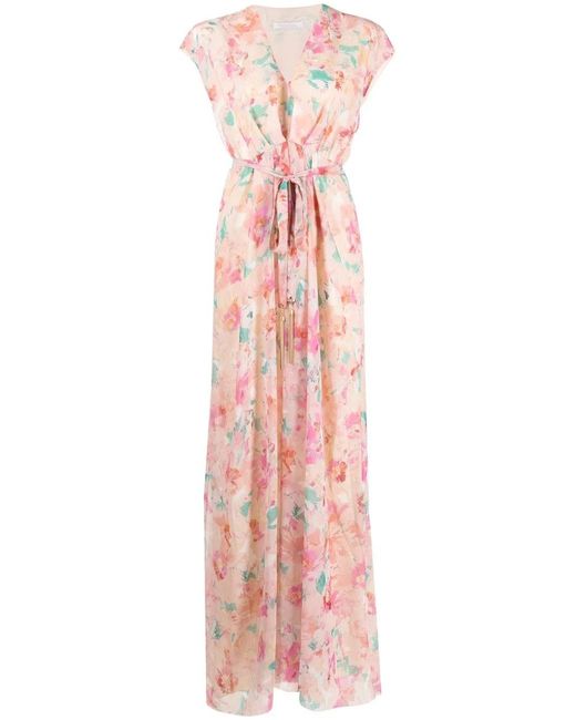 Patrizia Pepe Pink Floral Print V-Neck Maxi Dress