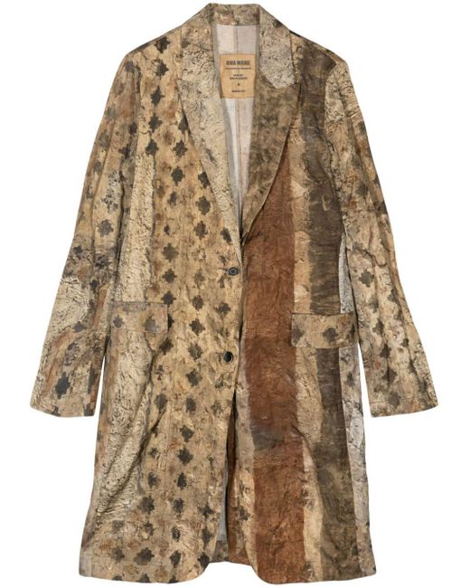 Graphic-print single-breasted coat Uma Wang en coloris Brown