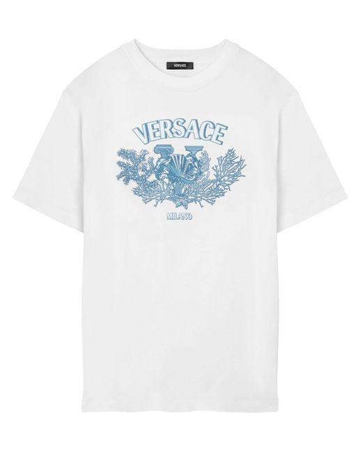Versace White University Coral Cotton T-shirt for men