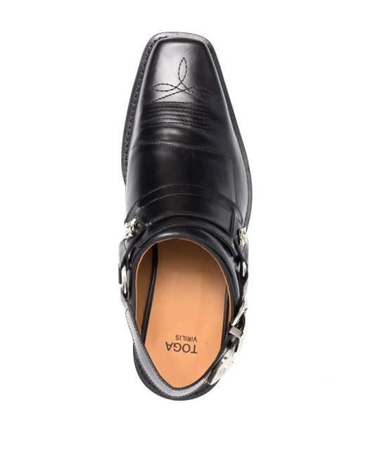 Toga Virilis Black Leather Slingback Loafers for men