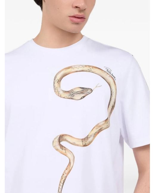 Roberto Cavalli White Snake-Print T-Shirt for men