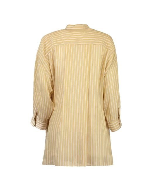 Brunello Cucinelli Natural Stripe-Pattern Flap-Pocket Shirt