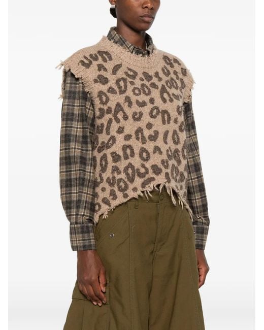 R13 Natural Leopard-Pattern Top