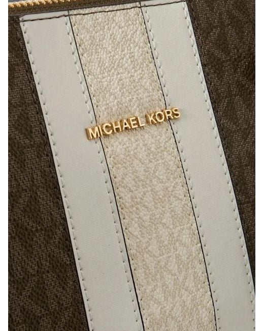 Michael Kors Brown Logo-Print Striped Tote Bag
