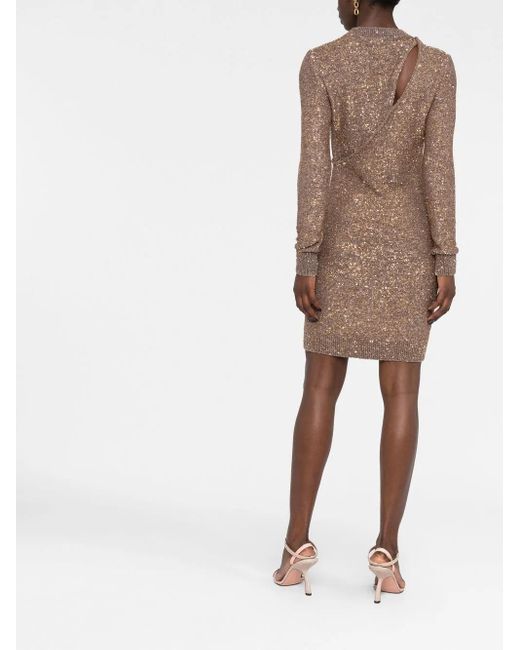 Stella McCartney Brown Sequin-Embellished Knitted Dress