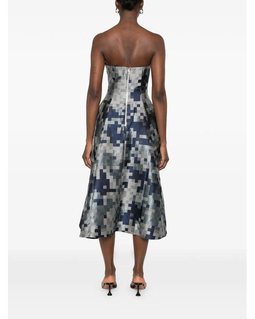 Leen Mougrhabi Blue Amira Strapless Pixel-Print Midi Dress