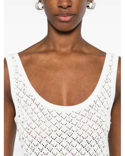 John Richmond White Crystal-Embellished Knitted Top