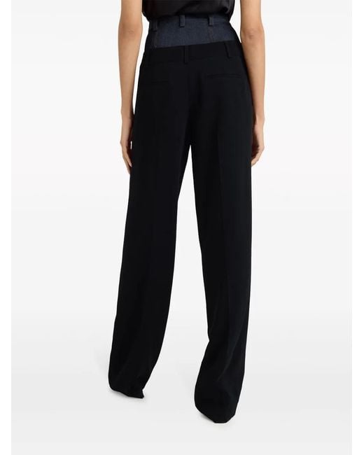 Cinq À Sept Black Dionne Crepe And Denim Trousers