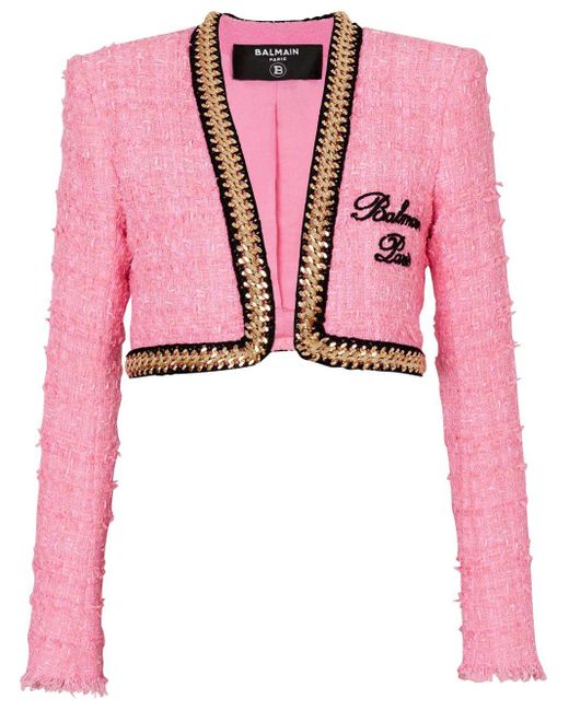 Balmain Pink Jacke aus Tweed mit Signatur-Ketten