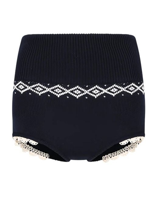 Magda Butrym Blue Geometric-Print Ribbed Shorts