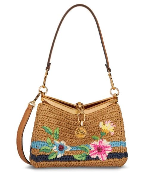 Etro Natural Vela Floral-embroidered Crossbody Bag