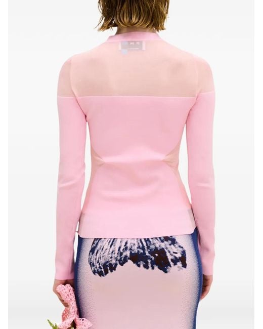 Ph5 Pink Sheer-Panel Long-Sleeve Sweater