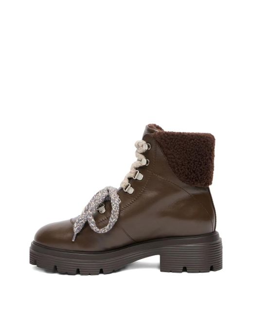 Stuart Weitzman Brown Hudson Lite Lace-Up Shearling Boots