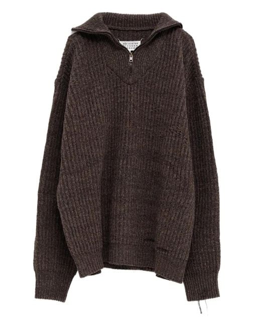Maison Margiela Gerippter Pullover mit Reißverschluss in Brown für Herren