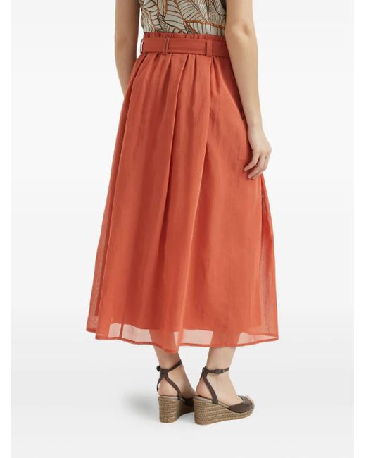 Brunello Cucinelli Red Belted Midi Skirt