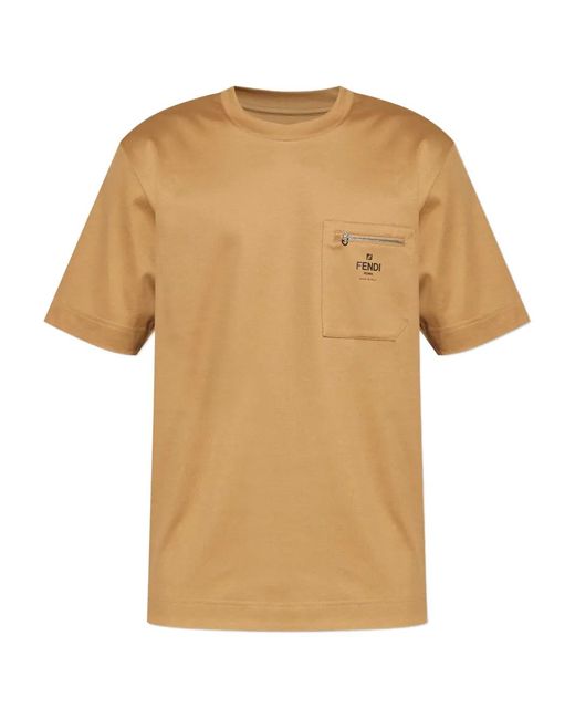 Fendi White Zip-Pocket T-Shirt for men