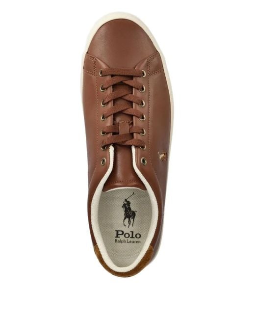 Polo Ralph Lauren Brown Logo-Embroidered Leather Sneakers for men