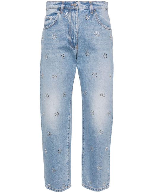 MSGM Blue Crystal-embellished Mid-rise Cropped Jeans