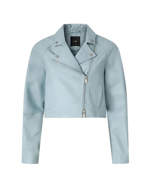Pinko Blue Zip Leather Jacket