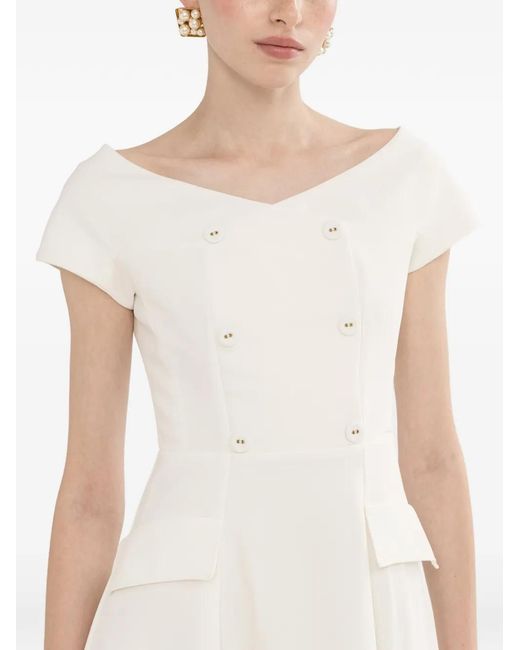 Nissa White A-Line Crepe Midi Dress