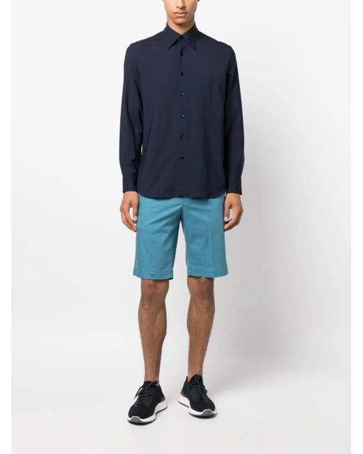 PT Torino Blue Straight-Point Collar Wool Shirt for men