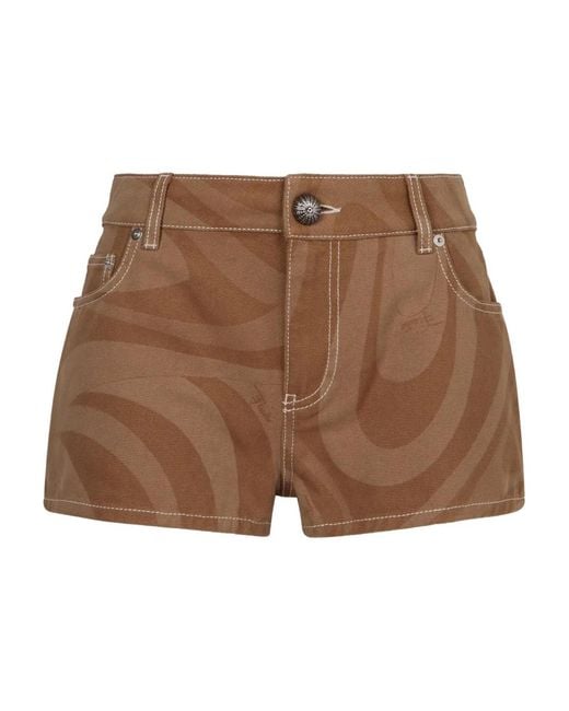 Emilio Pucci Brown Swirl-Print Cotton Shorts