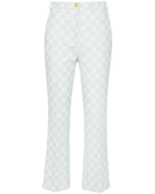 Elisabetta Franchi White Logo Print Trousers