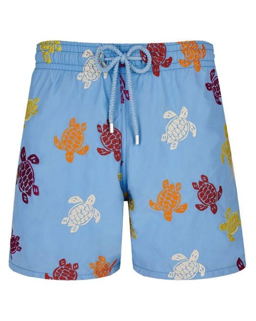 Vilebrequin Blue Mistral Turtle-embroidered Swim Shorts for men
