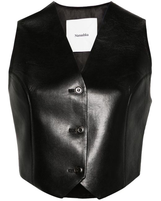 Nanushka Black Arnona Faux-leather Waistcoat