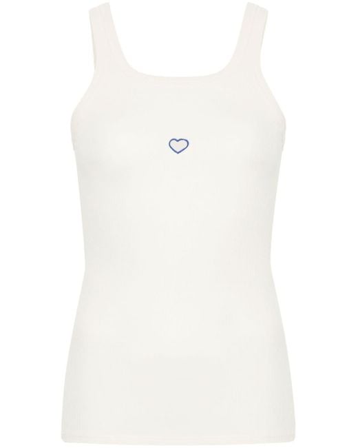 Baserange White Heart-embroidered Ribbed Tank Top