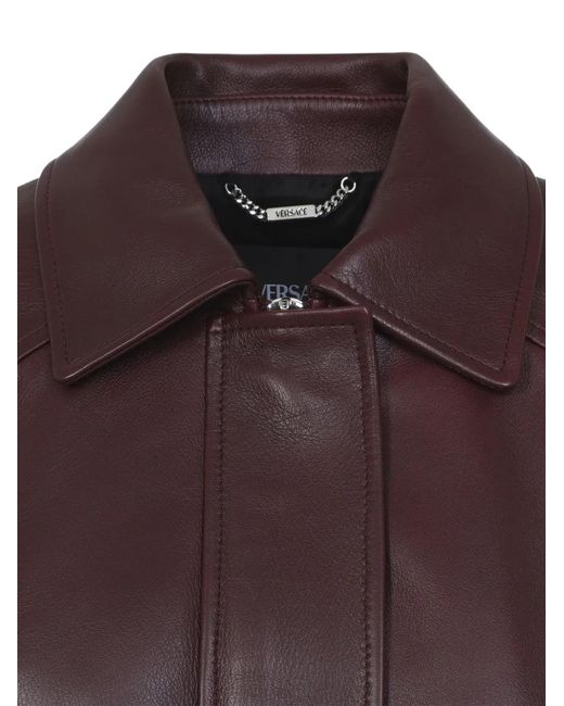 Chaqueta De Piel Con Cremallera Versace de color Brown