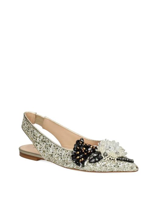 PROSPERINE® White Embellished-Upper Slingback Flat Pumps