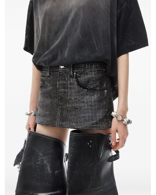 Alexander Wang Black Crystal Embellished Denim Mini Skirt