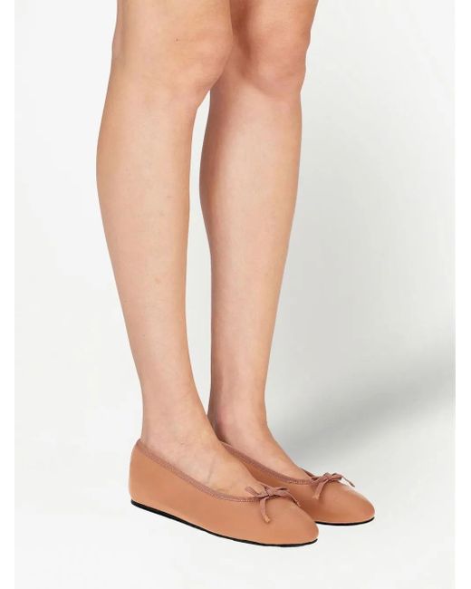 Ferragamo Brown Bow-Detail Ballet Flats