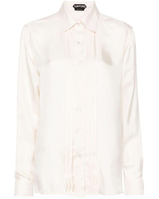 Tom Ford White Pintuck-detailing Satin Shirt