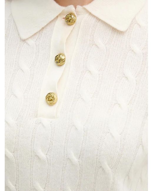 Barbour White Evie Cable-Knit Button Polo Top