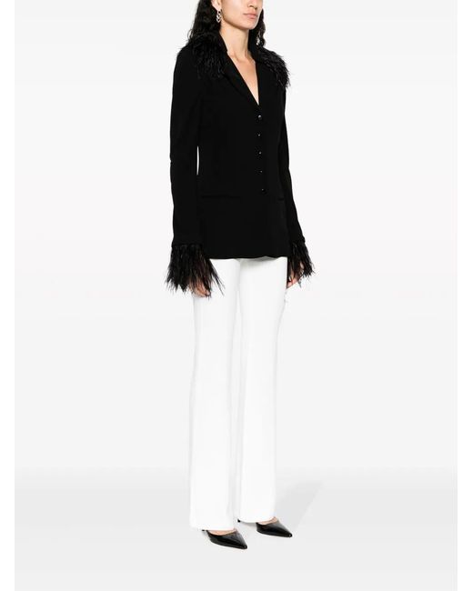 Alberta Ferretti Black Goose-Feather Trim Button-Up Jacket
