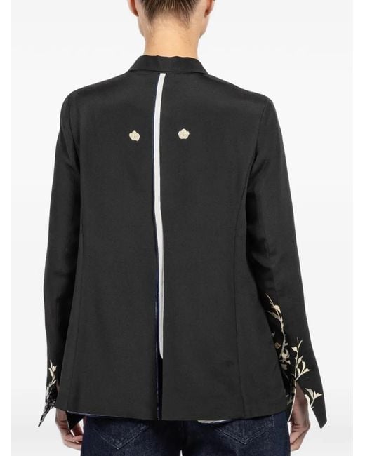 Ibrigu Black Floral-Print Double-Breasted Jacket