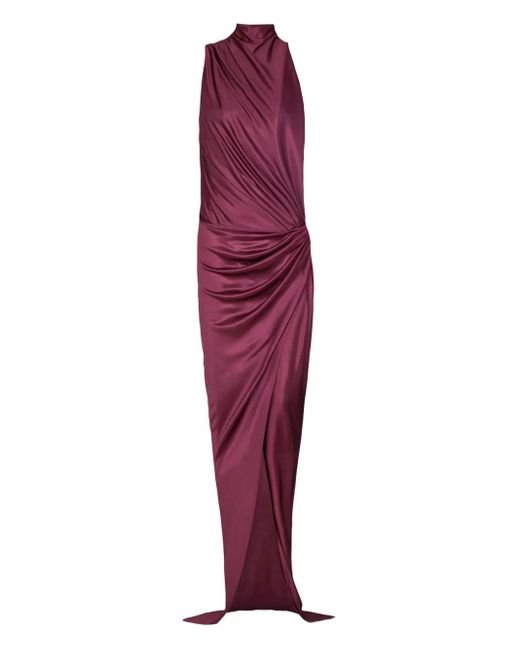 Balmain Gedrapeerde Maxi-Jurk Met Hoge Hals in het Purple