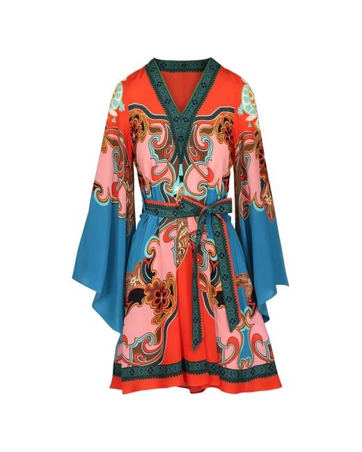Etro Red Paisley-Print Belted Mini Dress
