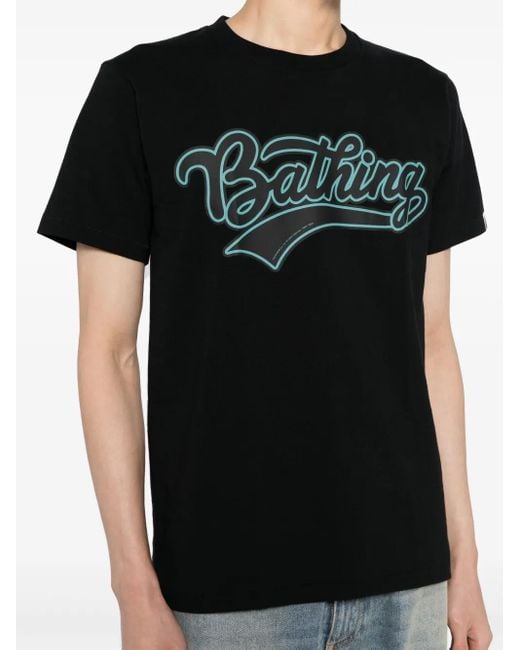 A Bathing Ape Black Logo-Print Cotton T-Shirt for men
