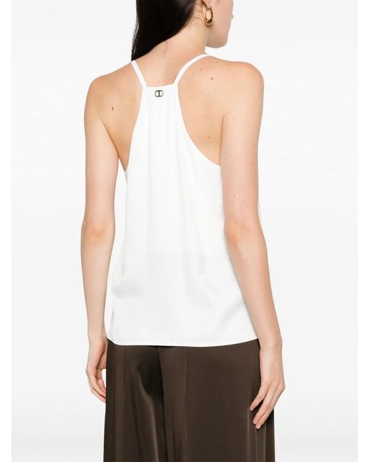 Twinset White Satin-Finish V-Neck Tank Top