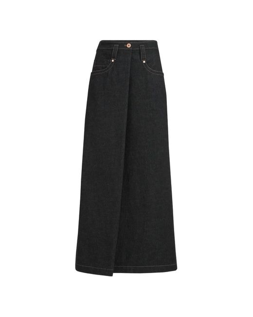 Brunello Cucinelli Black No-Fade Denim Five-Pocket Skirt With Monili