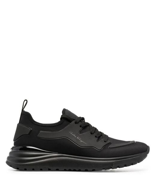 Ferragamo Black Logo-Print Low-Top Sneakers for men