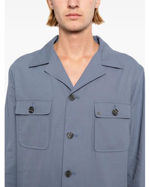 Tagliatore Blue Camp-Collarc Shirt for men